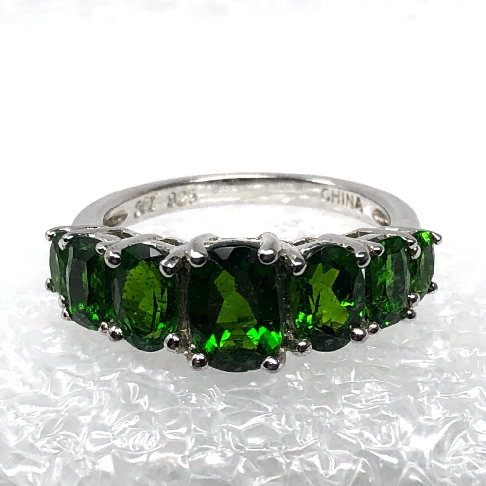 Russian Chrome Diopside Ring Size 6 Seven Stone Graduated Sterling Silver Green